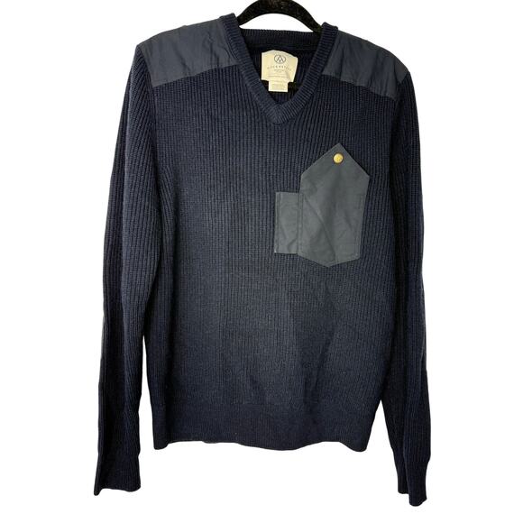 Alps & Meters Patrol Sweater Men’s M Navy Merino Wool Canvas Panel Ski Style - Picture 2 of 9